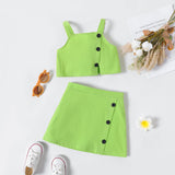 2pcs Toddler Girl 100% Cotton Button Design Solid Color Camisole and Skirt Set