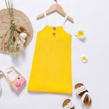 Toddler Girl Button Design Ribbed Cami Dress