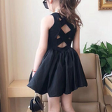 Toddler Girl Solid Color Backless Crisscross Sleeveless Dress