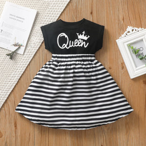 Toddler Girl 100% Cotton Faux-two Letter Crown Print Stripe Splice Sleeveless Dress