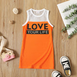 Toddler Girl Letter Print Mesh Design Sleeveless Dress