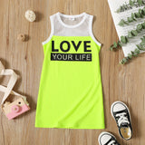 Toddler Girl Letter Print Mesh Design Sleeveless Dress