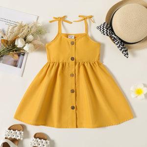 Toddler Girl Solid Color Bowknot Button Design Cami Dress