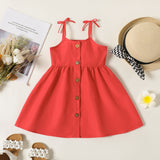 Toddler Girl Solid Color Bowknot Button Design Cami Dress