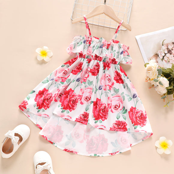 Toddler Girl Floral Print Flounce Smocked High Low Cami Dress