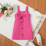 Toddler Girl Bowknot Button Design Cut Out Solid Color Cami Dress