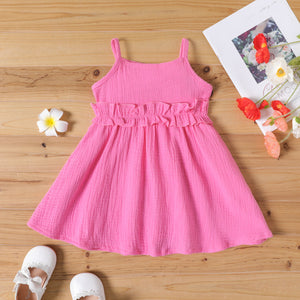 Toddler Girl 100% Cotton Solid Color Ruffled Crepe Cami Dress