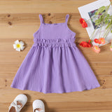 Toddler Girl 100% Cotton Solid Color Ruffled Crepe Cami Dress