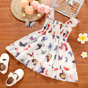 Toddler Girl Butterfly Print Smocked Sleeveless Chiffon Dress