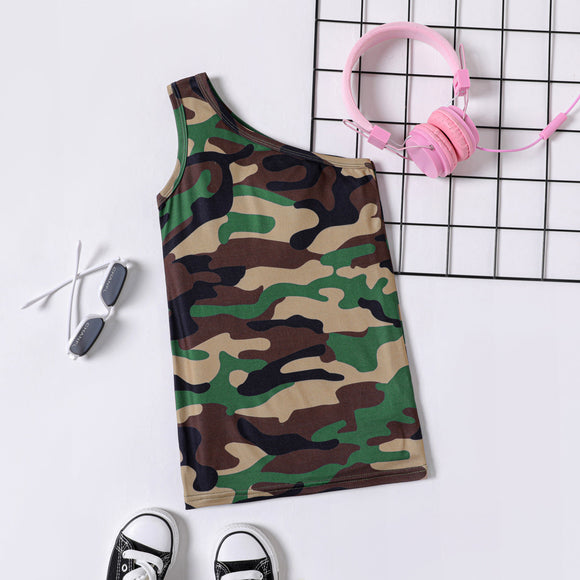 Toddler Girl Camouflage Print One Shoulder Sleeveless Dress