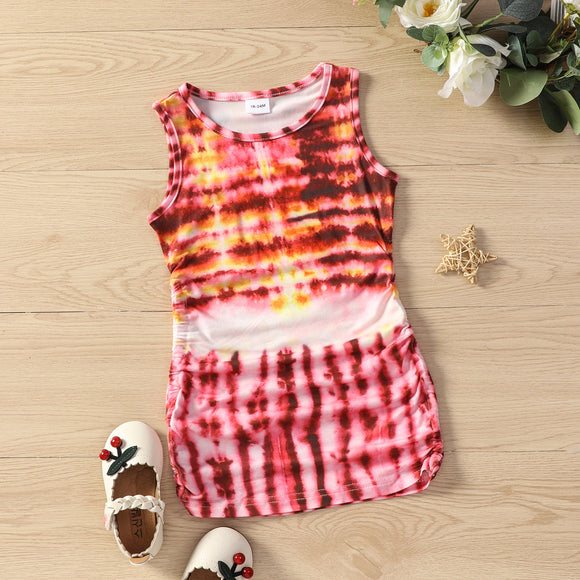 Toddler Girl Tie Dyed Sleeveless Colorful Tank Dress