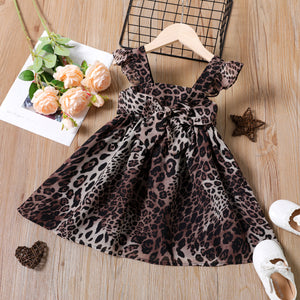 Toddler Girl Leopard Print Ruffled Belted Sleeveless Chiffon Dress