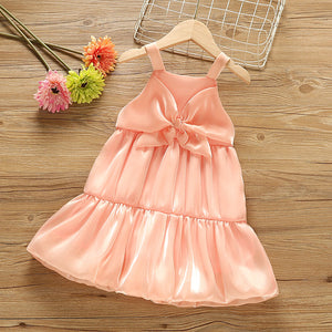 Toddler Girl Sweet Bowknot Design Sleeveless Mesh Pink Dress