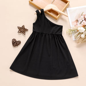 Toddler Girl Solid Color One Shoulder Sleeveless Dress