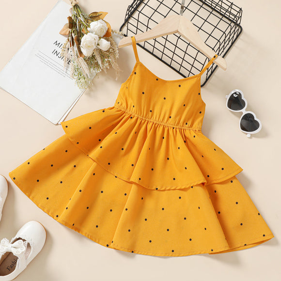 Toddler Girl Polka dots Layered Yellow Slip Dress