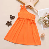 Toddler Girl Solid Color One Shoulder Sleeveless Dress