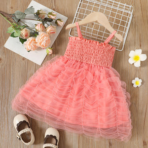 Toddler Girl Shirred Mesh Layered Sleeveless Sling Dress