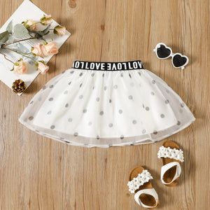 Toddler Girl Letter Print Polka dots Mesh Skirt