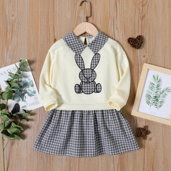 Toddler Girl Plaid Bunny Applique Faux-two Long-sleeve Dress