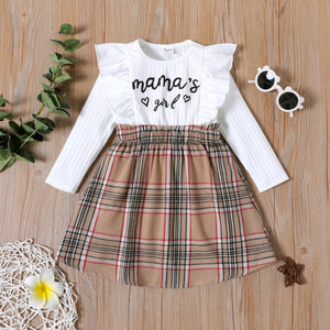 Toddler Girl Letter and Plaid Ruffle Decor Long-sleeve Dress