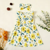 Toddler Girl Floral Print Sunflower Ruffle Flounced Headband  Dresses