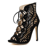 Women's Black Stiletto Gladiator laces up heels - vmlfashion-com