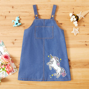 Toddler Girl Unicorn Denim Strappy Dress