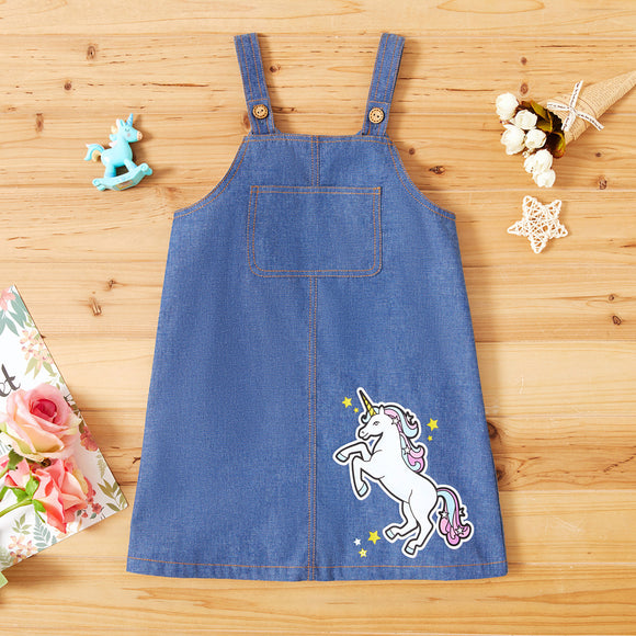 Toddler Girl Unicorn Denim Strappy Dress