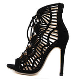 Women's Black Stiletto Gladiator laces up heels - vmlfashion-com