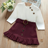 Baby / Toddler Girl Turtleneck Solid Knitted Buckle Ruffled Suit-dress