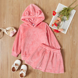 2 piece Toddler Girl Ear Decor Hoodie and Elasticized Solid Skirt Flannel Set