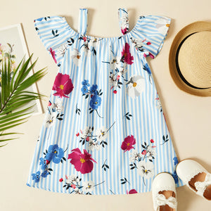 Toddler Girl Floral Print Off Shoulder Tank Dress