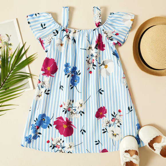 Toddler Girl Floral Print Off Shoulder Tank Dress