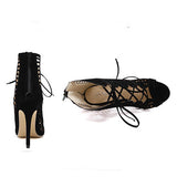 Women's Black Stiletto Gladiator laces up heels - vmlfashion-com