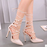 Women's Beaded Cross Rapeup High Heel shoe - vmlfashion-com