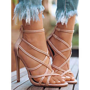 Women's Zipper Back Strappy Stiletto High Heel - vmlfashion-com