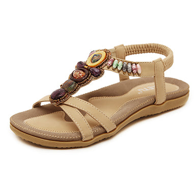 Women's Sandals Multicolored Bead Trim - vmlfashion-com