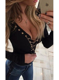 Women Black Lace Front Blouse - vmlfashion-com