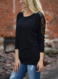 Women's Black Lace Inserts  Long Sleeves Top - vmlfashion-com