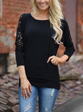 Women's Black Lace Inserts  Long Sleeves Top - vmlfashion-com