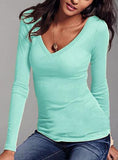 Women's Deep V Neck Liong Sleeve Shirt - vmlfashion-com