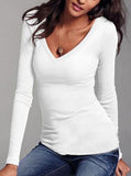 Women's Deep V Neck Liong Sleeve Shirt - vmlfashion-com