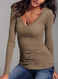 Women's Deep V Neck Liong Sleeve Shirt - vmlfashion-com