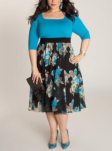 Women Plus Size Retro-Style Flower Dress Blue/Black - vmlfashion-com