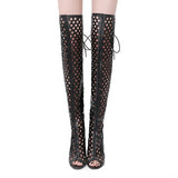 Women's Open Toes Mesh Fronts Stiletto Over The Knee Boots With Heels - vmlfashion-com