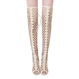 Women's Open Toes Mesh Fronts Stiletto Over The Knee Boots With Heels - vmlfashion-com