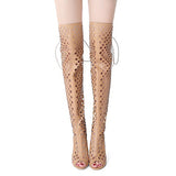 Women's Open Toes Mesh Fronts Stiletto Over The Knee Boots With Heels - vmlfashion-com