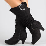 Women's D Ring Buckles Zippered Kitty Heel Boots - vmlfashion-com