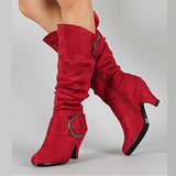 Women's D Ring Buckles Zippered Kitty Heel Boots - vmlfashion-com