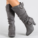 Women's D Ring Buckles Zippered Kitty Heel Boots - vmlfashion-com